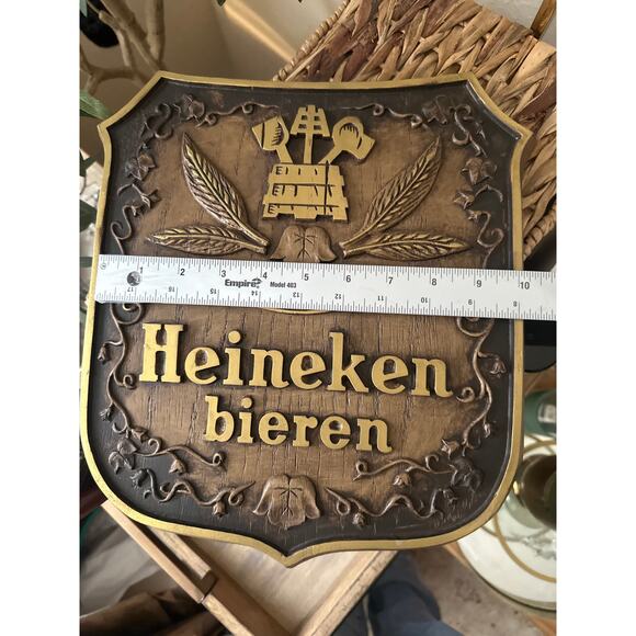 Heineken Bieren Wall Plaque Beer Sign "Nec Pluribus Impar" Faux Wood 12.5" x 11” - Picture 8 of 13